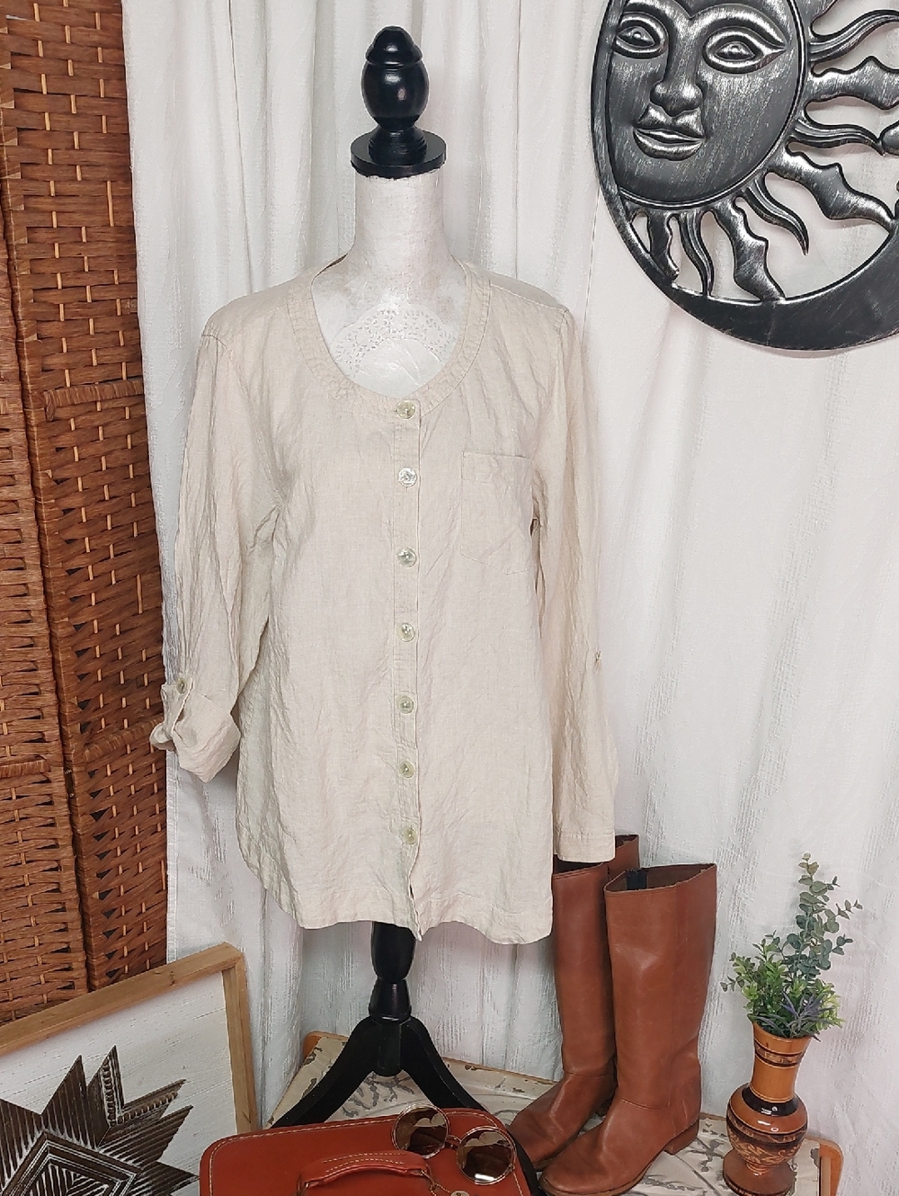 Jones New York 100% Linen Coastal Nothingness Tunic • Lagenlook • Raw Texture  L